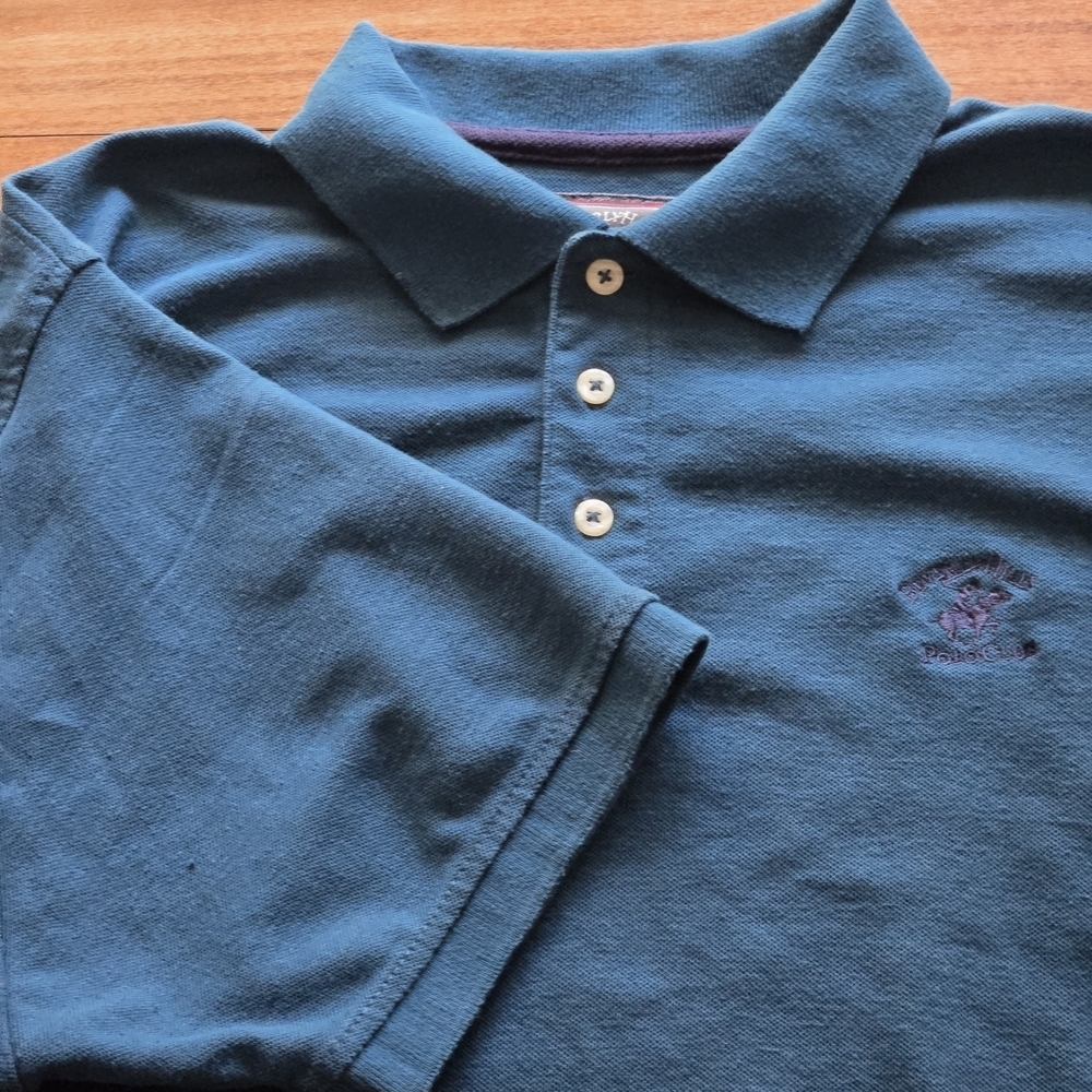 Beverly Hills Polo Club Modern Fit Men's XL Solid Teal Blue Polo Shirt Logo HiLo